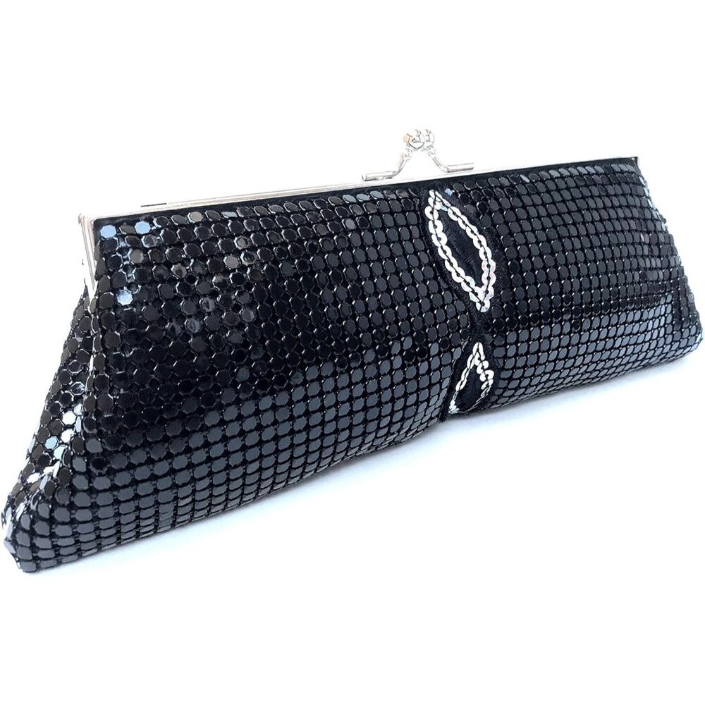 ⚡ Women's‎ Black Leaf Pattern Floral Metal Kiss Lock Evening Clutch Bag